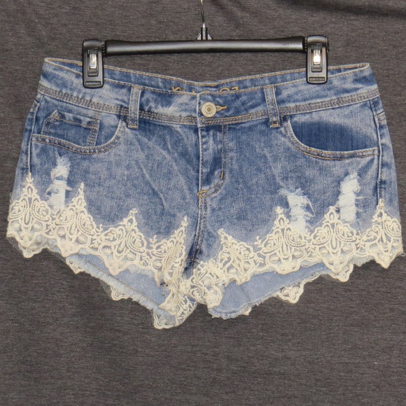 Rue21 Pants - Denim shorts with lace and pearl accents